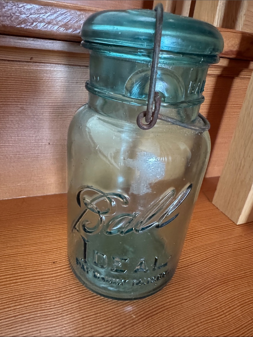 Antique Ball Ideal Blue QT Glass Jar with lid & Bail #7, farmhouse, retro, vtg